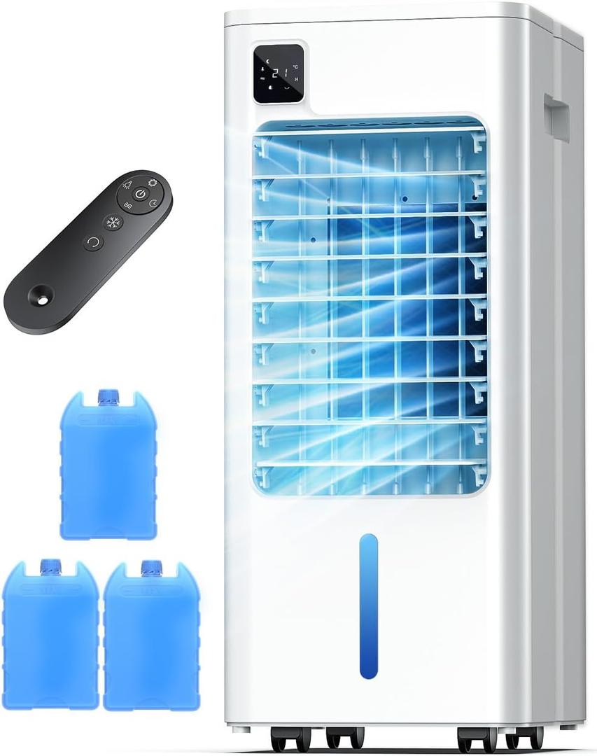 24" Portable Air Conditioners Windowless, Quiet Evaporative Air Cooler with Remote, Digital Display, 12H Timer, 5 Modes & 3 Speeds, 2 Gal Water Tank, 100Oscillating Swamp Cooler, AC Unit (White)