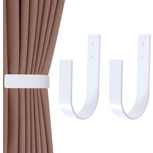 2 Pack Modern Curtain Holdbacks Curtain Tiebacks Wall Mount Solid Aluminum U Shaped Curtain Wall Hooks Curtain Pull Backs Curtain Holders Curtain Tie Backs for Curtain (2, White)