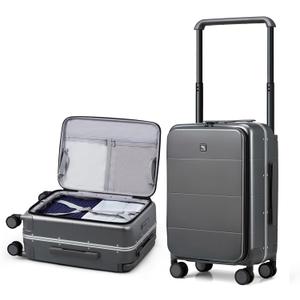 Hanke Top Opening Carry On Luggage, 20 Inch Zipperless Aluminum Frame Wide Handle Luggage, All-PC Hard Shell Trunk Suitcase with Spinner Wheels, TSA Airline Approved (Graphite Grey, 40L)
