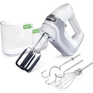 Hamilton Beach Professional 7-Speed Digital Electric Hand Mixer with High-Performance DC Motor, Slow Start, Snap-On Storage Case, SoftScrape Beaters, Whisk, Dough Hooks, White (62656)