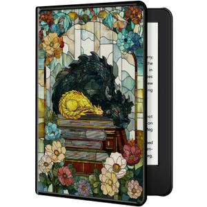 Case for 6.8" Kindle Paperwhite (11th Generation 2021 Release) and Kindle Paperwhite 2021 Slim Fit Standing Cover with Auto Sleep/Wake, Stained Glass Book Dragon Cover for Girl Women Boy Men