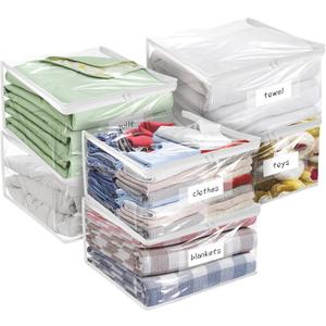 Kikerike Plastic Storage Bags with Easy-Glide Zipper, Pack of 6, Durable Clear Vinyl Zippered Storage Bags for Clothes Sweaters Comforters Blankets Sheets Bedding (18 x 15 x 9 Inch, White)