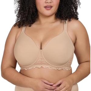 LEADING LADY, Chloe, Underwire, Lightly Padded T-Shirt Bra, Side and Back Smoothing, Adjustable Straps, Lace Band, Beige, Fits 50A