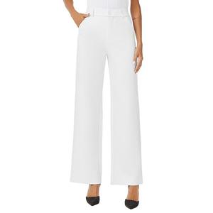 iChosy Womens High Waist Wide Straight Leg Trousers Casual Slacks Dress Pants with Pockets White, 16 Regular