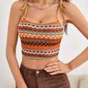 SOLY HUX Women's Boho Y2k Crop Top Camisole Tie Shoulder Spaghetti Strap Summer Cami Tops (S)