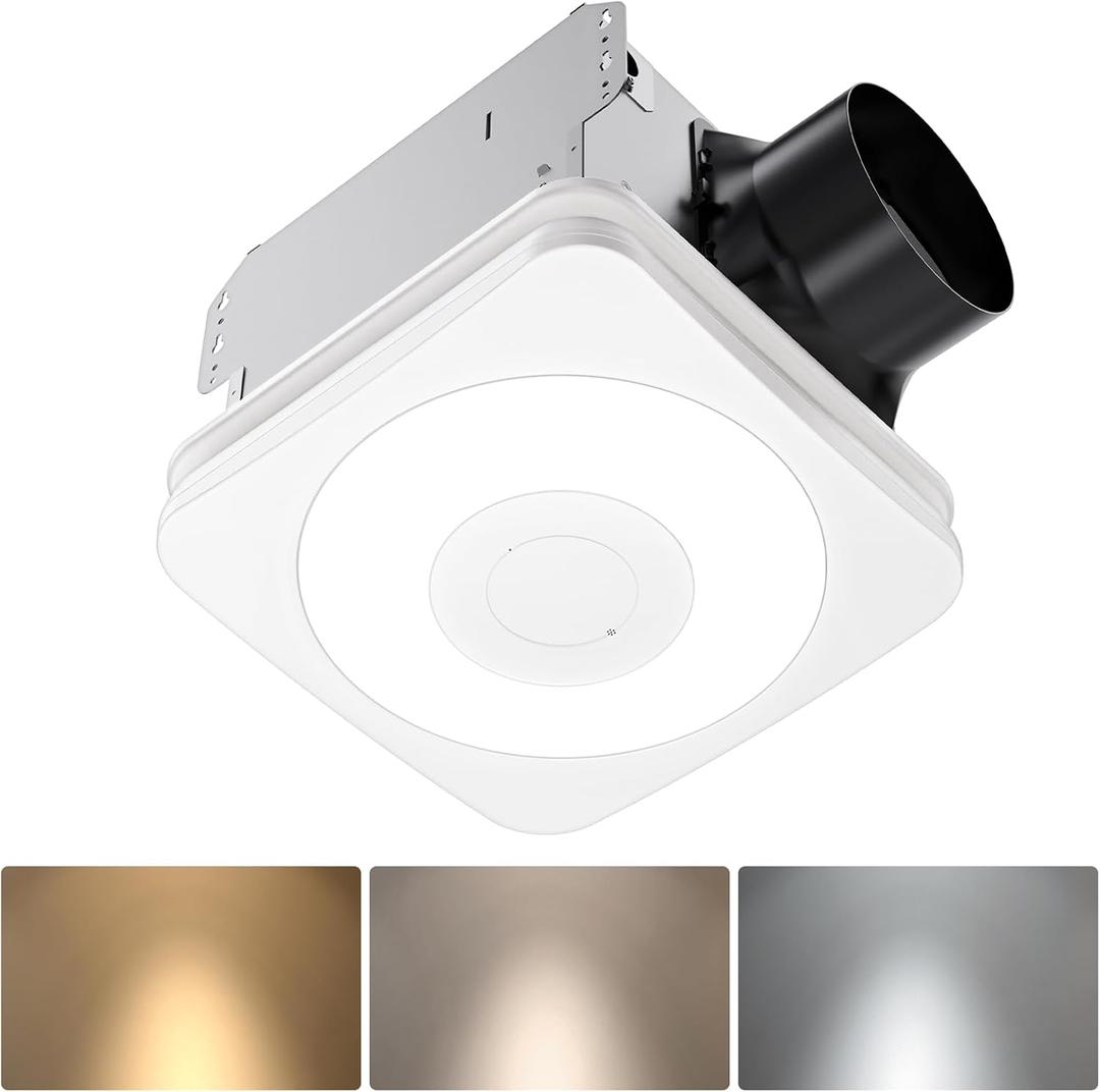 OREiN 3-in-1 Bathroom Exhaust Fan with Light & Humidity Sensor, 160 CFM, 1.0 Sone, Auto-On at 60% Humidity, 1500LM, 3CCT, Night Light, ENERGY STAR, HVI/FCC/ETL, Ceiling Opening 11.81''x 11.02''