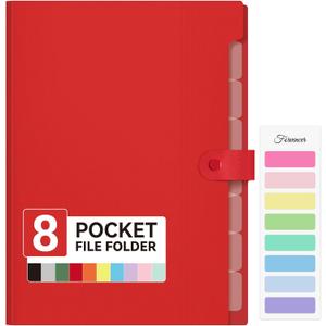 Forvencer Expanding File Folder with 8 Pocket, Letter Size Accordion File Organizer, Portable Folders for Documents, Cute Paper Organizer, Filling Products for School Office Supplies, A4 Size, Red