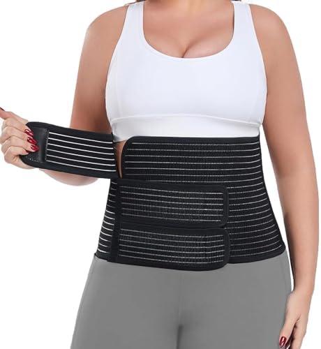 Postpartum Belly Band Abdominal Binder Post Surgery, for Natural Delivery & C-Section Recovery, 9.7" High Adjustable Compression Belly Wrap,Polyester Made with Bamboo Charcoal Fiber (Black, X-Large)