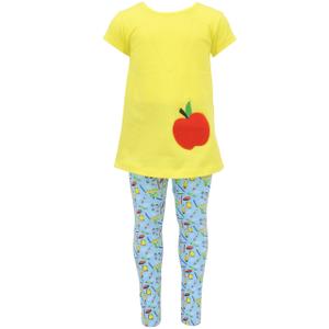 Unique Baby Girls Back to School Apple Embroidered 2 Piece Outfit (8) (Yellow)