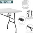 FDW 6 Foot Outdoor Dining Table, Foldable Portable Rectangular Plastic Folding Table with Built in Carrying Handle for Party and Wedding Use, White