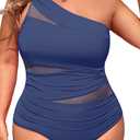 Aqua Eve Plus Size One Piece Swimsuit for Women Tummy Control Bathing Suits One Shoulder Swimwear (Ash Blue, 16W)