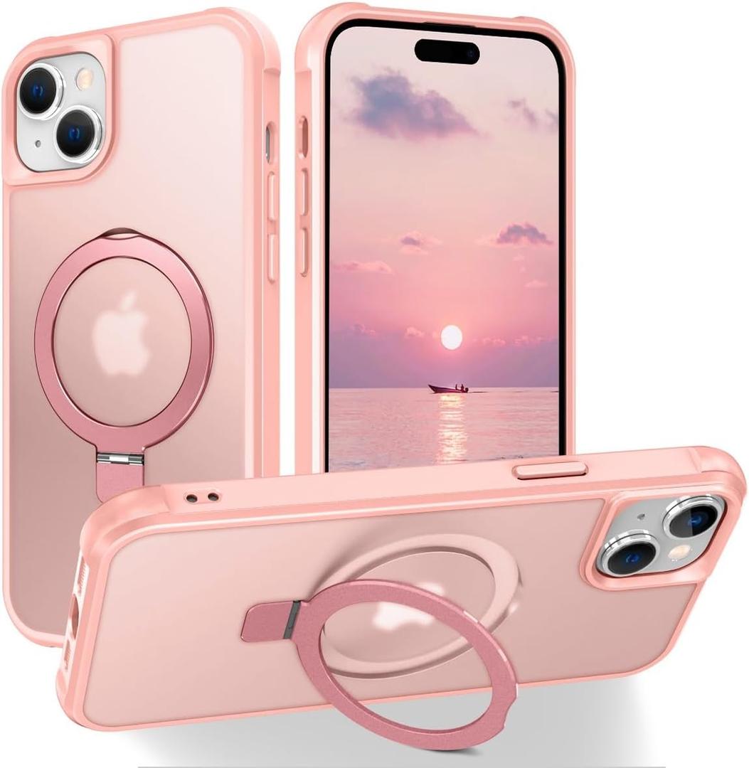 Hocase for iPhone 15 Pro Case 6.1", with Magnetic Ring Stand [Compatible with MagSafe] [Military Grade Protection] Slim Shockproof Translucent Protective Phone Case - Pink