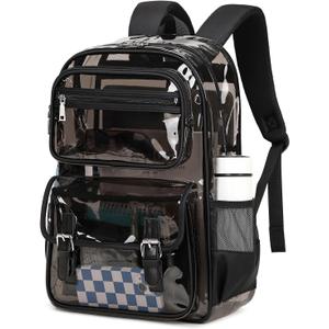 Large Clear Backpack Transparent Heavy Duty School Clear Bookbag See Through Bag Boys and Girls for College Work Travel Security, Semi Black