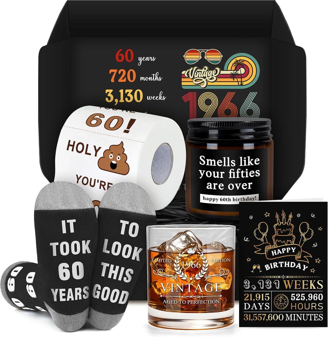 60th Birthday Gifts for Men Funny 60 Year Old Birthday Gifts for Men Cool 1966 Gift Ideas for 60 Year Old Man Unique Sixty Gift Set for Man in Their 60s Happy 60th Decorations Accessories for Him