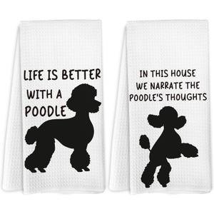Poodle Gifts Kitchen Towels Set of 2, Poodle Gifts for Women, PoodleDecor Dish Towels Tea Towels for Kitchen, Black PoodleGifts Hand Towels for Bathroom, 16x24 Inches