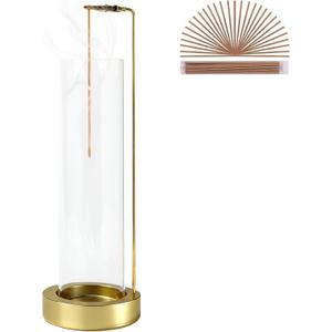 Incense Holder for Sticks, Anti-Ash Flying Incense Burner with 30 Incense Sticks, Detachable Glass Ash Catcher (Stainless Steel, Gold)