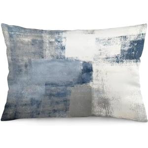 Grey Blue Abstract Art Painting Throw Pillow Cover Queen Size White Blue Gray Lumbar Pillow Case Modern Soft Pillowcase Standard Pillow Cases with Zipper Decorative Cushion Covers for Bed,Sofa,20"x30"