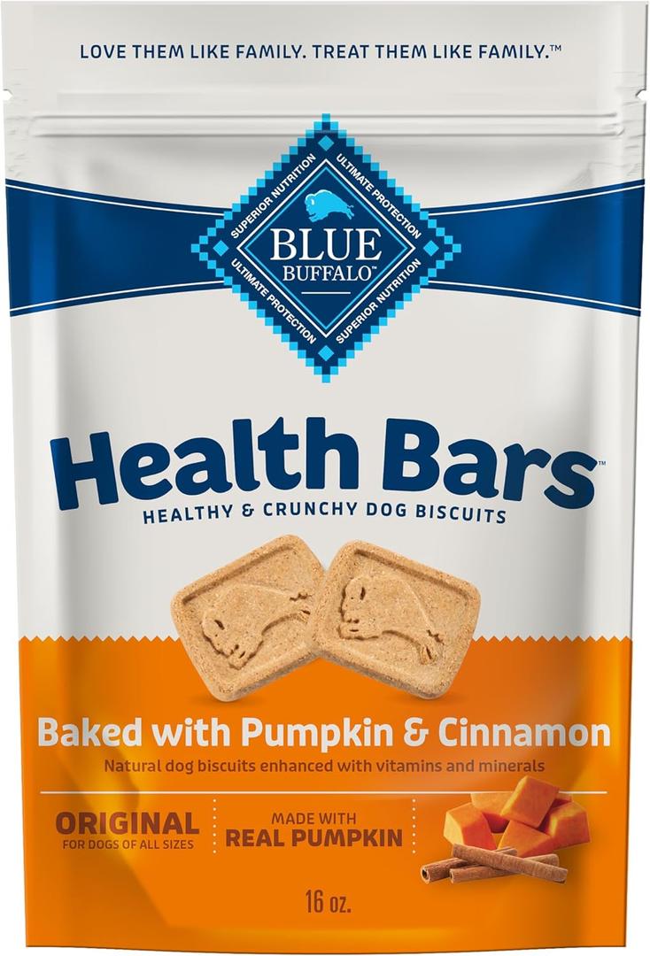 Blue Buffalo Health Bars Crunchy Dog Biscuits, Oven-Baked with Natural Ingredients, Pumpkin & Cinnamon, 16-oz Bag (EXP 05/01/26)