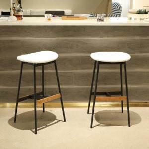 Bar Stools Set of 2, Bar Height Saddle Bar Stools, Boucle Fabric Modern Backless Kitchen Counter Stools,Metal Base Barstools for Kitchen Island Home Bar (White, 30" Bar Height)