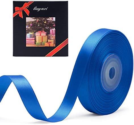 Solid Color Double Faced Blue Satin Ribbon 1/2" X 25 Yards, Ribbons Perfect for Crafts, Wedding Decor, Bow Making, Sewing, Gift Package Wrapping and More