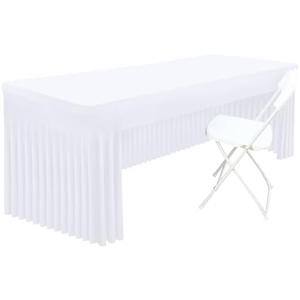 Smiry Spandex Open Back Tablecloth,Elastic Fitted Stretch Tablecloth for 6FT Rectangle Tables,Waterproof Washable Table Cover Skirt for Outdoor, Wedding, Banquet & Parties (White, 72Lx30Wx30H Inch)