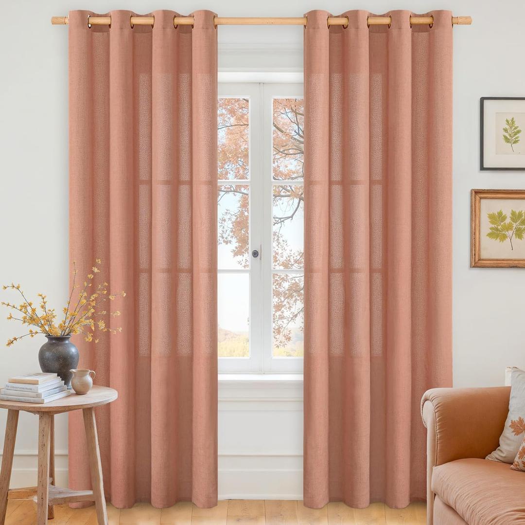 YoungsTex Rust Terracotta Linen Curtains 80 Inch Length, Burnt Orang Light Filtering Drapes with Bronze Grommet Privacy for Farmhouse Bedroom Living Room Windows, 52 x 80 Inch, 2 Panels