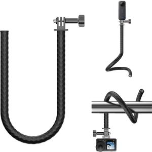 Flexible Mount Clamp for GoPro Insta360 Hero 12/11/10/9/8/Akaso EK7000/Insta360 X4/X3 More Action Camera, Tripod Stand Neck Holder Selfie Stick for Tube, Treadmill, Stroller, Car, Desk