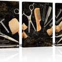 NutArtPic Barber Canvas Wall Art Hair Salon Artwork Painting Prints Vintage Haircut Tools Picture Black Barber Shop Pictures Fashion Beauty Salon Decor for Hair Stylist 12"x16"x3pcs (Black)