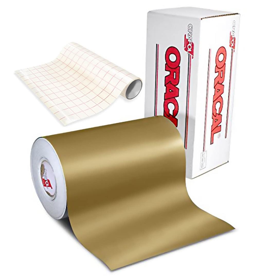 ORACAL 631 Matte Gold Metallic Adhesive Craft Vinyl Including 12" x 24" Roll of Clear Transfer Paper (10ft x 24")