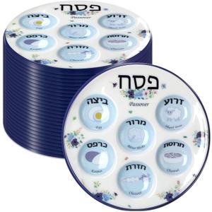 Newtay 24 Pcs Passover Seder Plate Plastic 10" Disposable Plates Passover Decorations for Kids Adults Communal Seders Foods Pesach Kitchen Accessories Table Decorations(Floral Design)