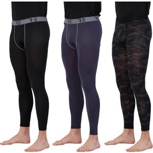 Real Essentials 3 Pack: Men's Active Compression Pants - Workout Base Layer Tights Running Leggings (Available in Big & Tall)