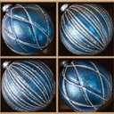 DN DECONATION 4PCS Blue Glass Christmas Ball Ornaments  4 Shimmering Silver Lines Hanging Ball Ornaments Set for Christmas Tree, Winter Decor Elegant Holiday Decorations Wedding