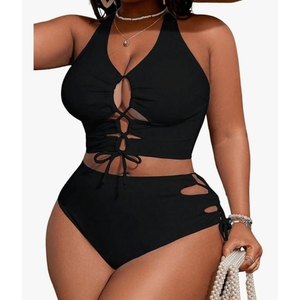 SOLY HUX Women's Plus Size Bikini Set Sexy Swimsuit Lace Up Tummy Control 2 Piece Bathing Suit 1XL