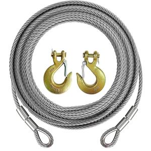 Winch Cable,Towing Cable Heavy Duty,with 2 Pick 3/8" U-clamp Slide Hooks,3/8 inch 7x19 Stranded Construction,13980 lbs Breaking Strength 100 Feet