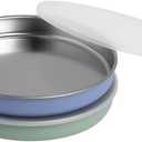 Elk and Friends 7.8 Stainless Steel Non Divided Plates with Silicone Sleeve + Storage Lid | Baby, Toddler, Kids | Dishwasher Safe | Dinner & Snack Plates | 2 Pack (SAGE/MISTY BLUE)