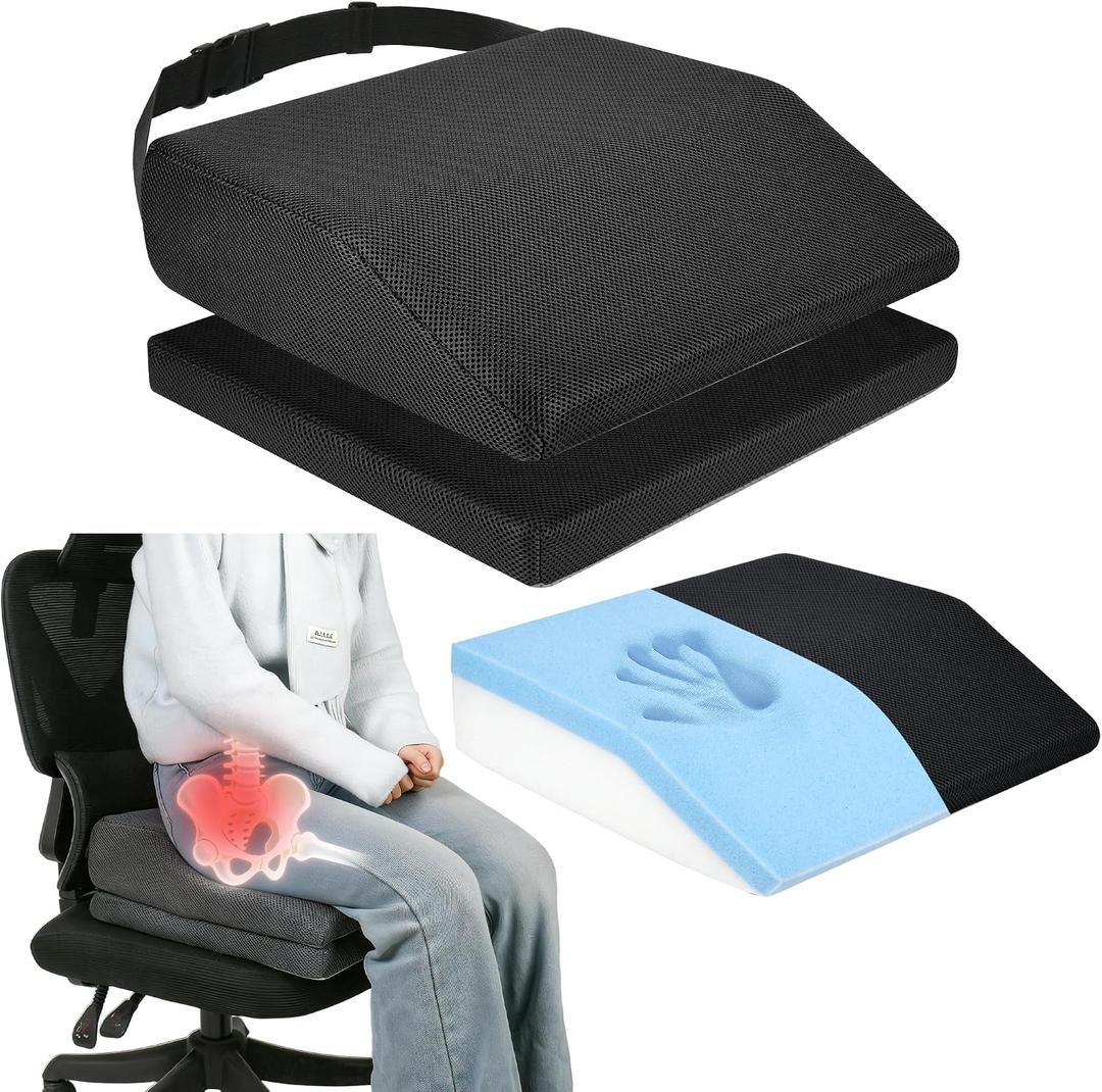 Memory Foam Hip Replacement Recovery Aids Seat Cushion, Adjustable Height Hip Replacement Must Haves Chair Cushion with Non Slip Backing, Extra Thick (Dark Grey, 2 Layer (16.5 x16 x 6 in))