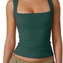 QINSEN Women's Square Neck Sleeveless Double-Layer Tank Tops Basic Tight T Shirts (X-Large)