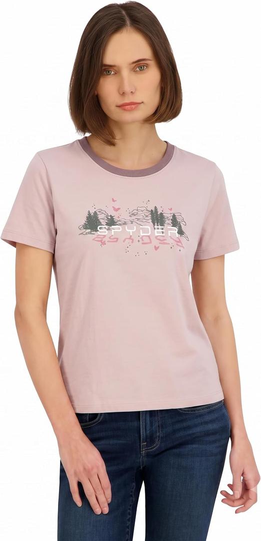 Spyder Women's Mountain Range Graphic Short Sleeve Tee T-Shirt (Pink, S)