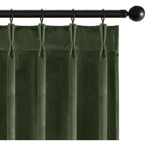 MIULEE Olive Green Velvet Curtains 96 inches Long, Pinch Pleated Blackout Drapes with Hooks, Thermal Insulated Pinch Pleat Panels for Bedroom Living Room, 2 Panels
