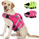 Kuoser Small Dog Life Jacket High Flotation, Reflective Puppy Water Vest for Swimming Boating, Adjustable Doggie Life Preserver Rescue Handle for Summer, Pink S (S (Chest Girth:16.9-21.3''))