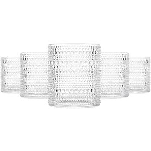 Glassware Set of 6, 13 OZ/390ml Hobnail Kitchen Glassware, Embossed Vintage Glass for Water, Cocktail, Soda, Beverage, Juice