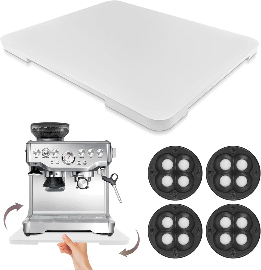 360° Rolling Tray Bamboo Appliance Slider for Kitchen Appliances, for Breville Espresso Machine Accessories, Sliding Tray for Coffee Maker Appliances Mat Easily from Under The Cabinet Gray 13"×15.7"