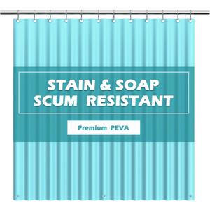 EHZNZIE Shower Curtain Liner Light Weight PEVA, Shower Liner 72x72 Inches, Waterproof, No Chemical Smell with 12 Rust Proof Metal Grommets for Bathroom Shower Curtain, Aqua