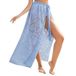 AI'MAGE Sarong Wraps for Women Long Chiffon Swimsuit Coverup Tie Sarong Sheer Floral Bathing Suit Cover Up Skirt Blue M