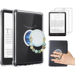 CoBak 3 in 1 Magnetic Clear Case with Ring Grip & Anti-Glare Screen Protector for 7" Kindle Paperwhite 2024 (12th Gen) & Colorsoft, Compatible with iPhone MagSafe, for Belkin/Anker Wireless Charging.