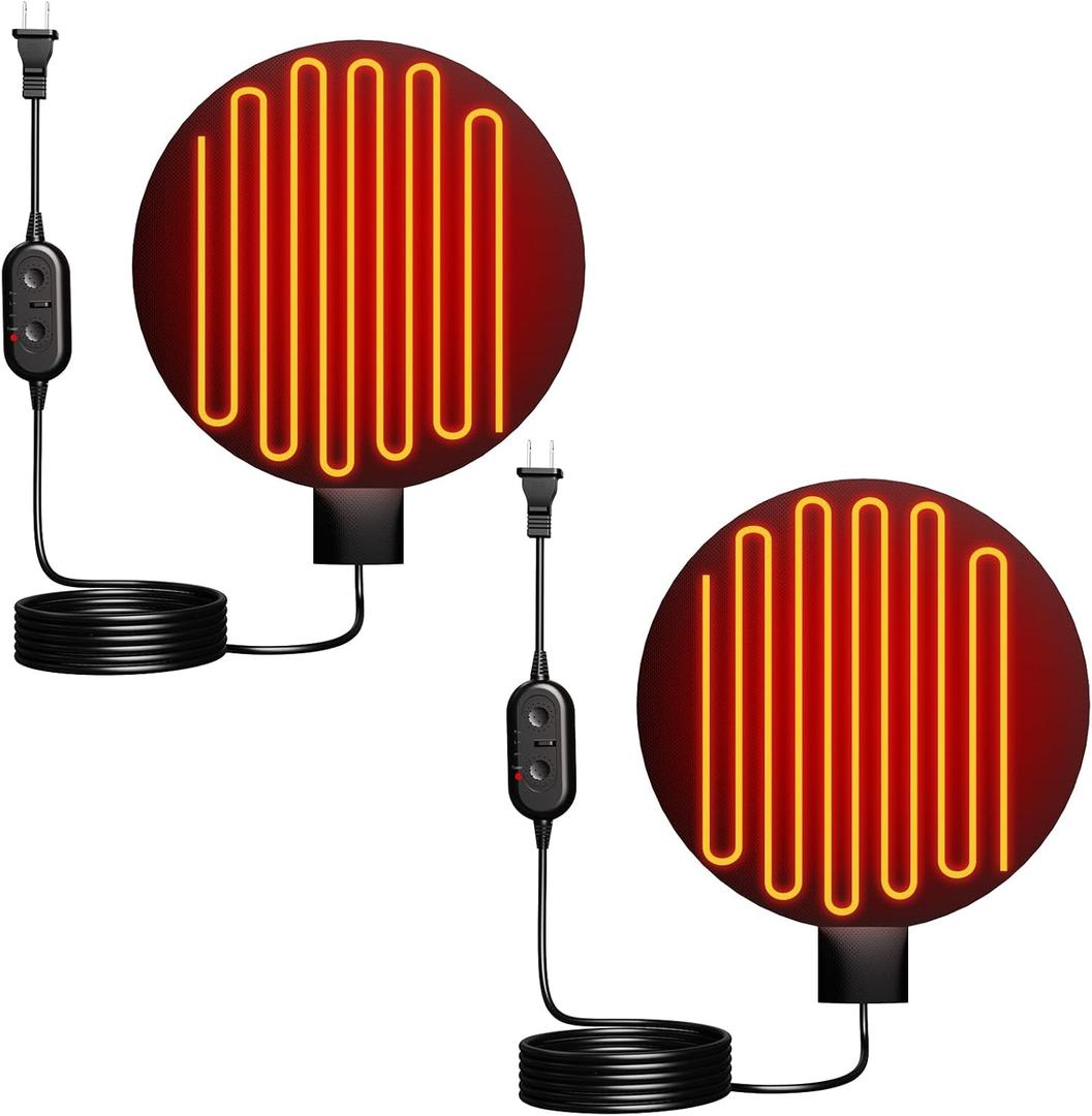 Chicken Water Heater for Winter, 6'' Heated Waterer Base for Metal/Plastic Poultry Waterer, 2-Temperature Settings, Built-in Thermostat (140F - 194F), Silicone Coop Heater with 6ft Power Cord (2PCs)