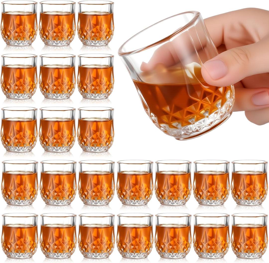 Meanplan 2.7oz Mini Shot Glasses Set Tasting Glasses Heavy Base Clear Shot Cup Cute Cordial Mini Cups for Serving Whiskey, Juice(24 Pcs)