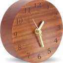 Wooden Analog Desk Clock, 4.7 inch Round Desktop Clock Decoration, Modern Desk and Shelf Clock, Silent Non-Ticking Battery Operated Table Clock Mantel Clock for Office, Living Room, Bedroom