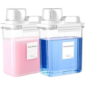 VOTLEVT 64OZ Liquid Laundry Detergent Dispenser, Laundry Soap Dispenser, Clear Plastic Fabric Softener Holder and Container, Laundry Room Organization and Storage, 2 Pack
