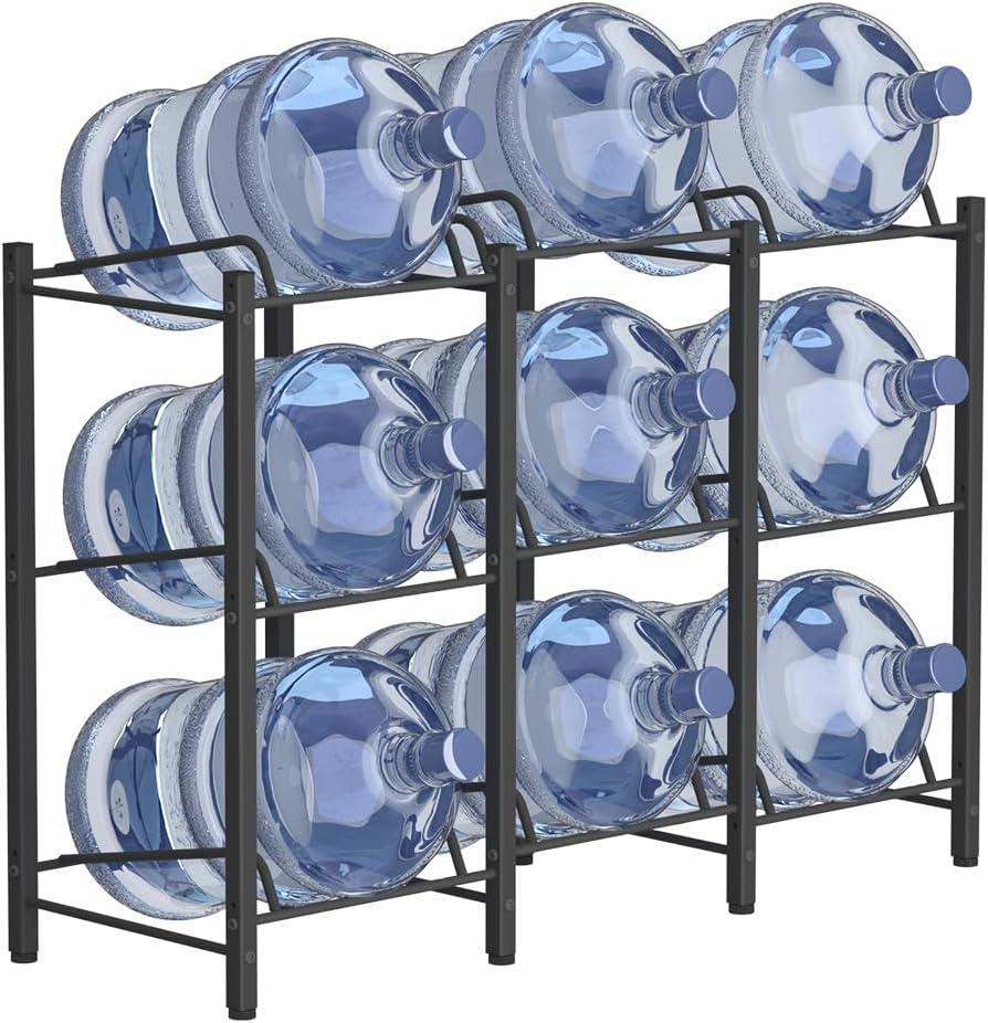 mocomax 5 Gallon Water Jug Holder, Detachable Water Bottle Holder for 9 Bottles, 3 Tier Heavy Duty Water Jug Stand, Water Dispenser Rack for Home, Gym, Kitchen, Office, Black